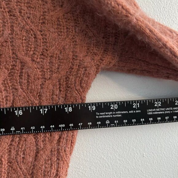 Madewell Alna V-Neck Sweater Womens Medium Orange Alpaca Blend Cable Knit Crop - Picture 3 of 6